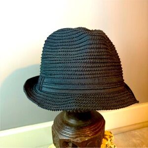 Black Woven Lightweight Bucket Fedora Hat. Brim Can Be Worn Up Or Down